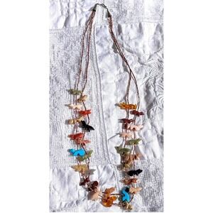 Vintage Zuni Fetish Necklace 2 Strand Sterling Multi Stone Animal Heishi Bead